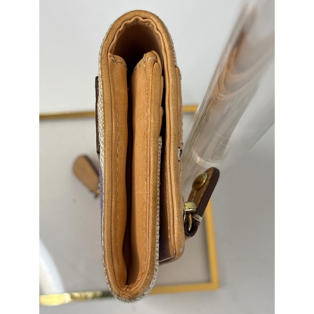 Coach Bonnie Legacy Multi Color Striped Canvas w Vachetta Leather Wallet Zippers - Picture 4 of 8